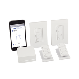 (Caseta Wireless) Kit Hub controlador, 2 atenuadores, 2 controles remotos, 2 base mesa y 2 tapas.