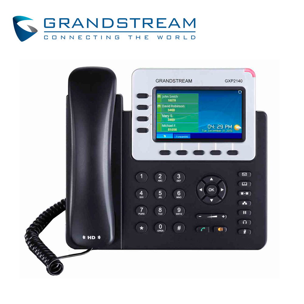 TELEFONO IP HD GRANDSTREAM GXP2140 4 LÍNEAS 5 TECLAS PROGRAMABLES 1 LAN, 1 WAN POE PANTALLA A COLOR 4.3 PULGADAS