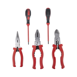Kit de 3 Pinzas Aisladas + 2 Desarmadores Aislados de Electricista. Ideal para trabajos en Tableros Eléctricos.