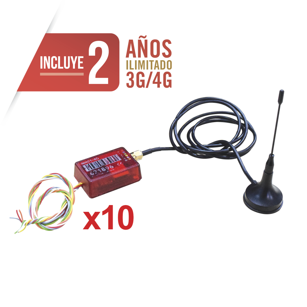 KIt de 10 Comunicadores de Alarma MINI014GV2 con Antena 3G and 4G / Incluyen 2 Años de Cobertura 3G/4G / Aplicación Gratuita / Cero Configuración / Compatible Honeywell/DSC/CROW/PIMA