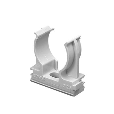 Soporte de presión (Abrazadera), PVC Auto-extinguible, abierto para tubería de 32 mm Soporte de presión (Abrazadera), PVC Auto-extinguible, abierto para tubería de 32 mm