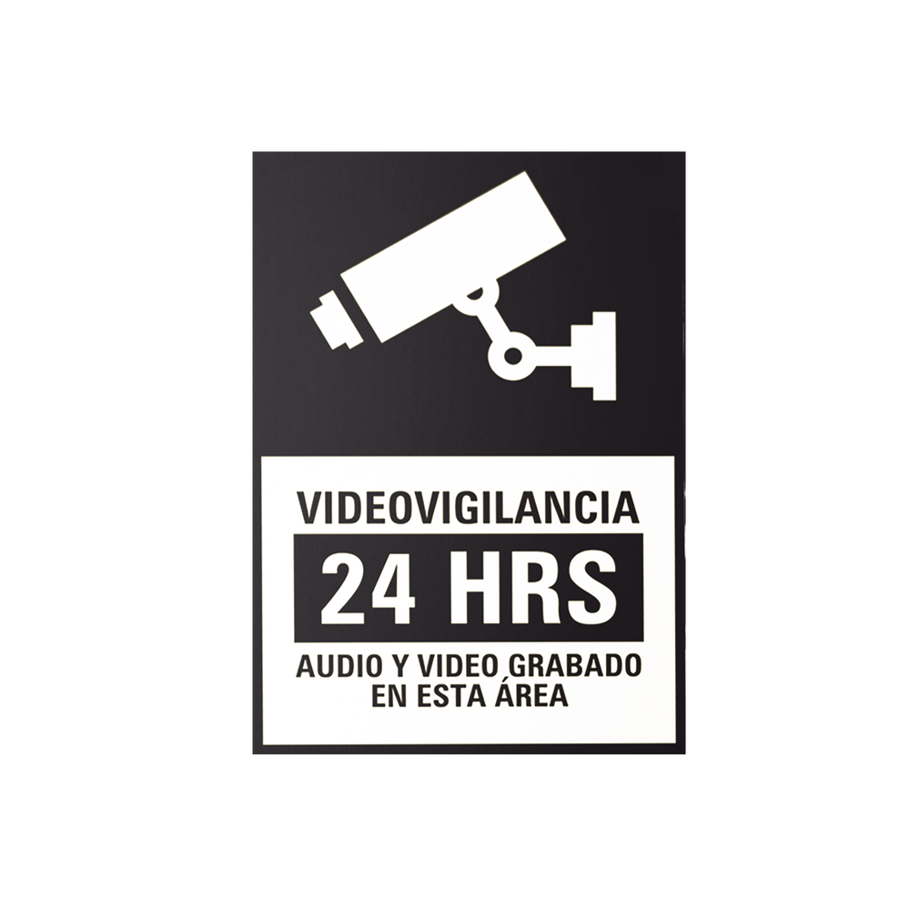 Etiqueta de Videovigilancia 24 HRS en Vinil Adhesivo Mate en Blanco y Negro
