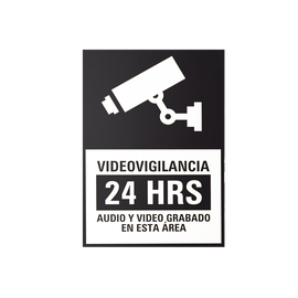 Etiquetas Adheribles Videovigilancia 24 Horas Color Blanco y Negro / Paquete con 10