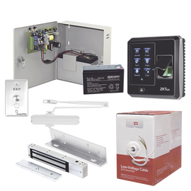 Sistema Completo de Acceso, Incluye Lector Biometrico SF300, Chapa magnética con bracket, Cierra puerta, Botón de Salida, Cable 