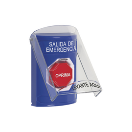 Botón de Salida de Emergencia, Texto en Español, Tapa Protectora de Policarbonato Súper Resistente, Restablecimiento con Llave