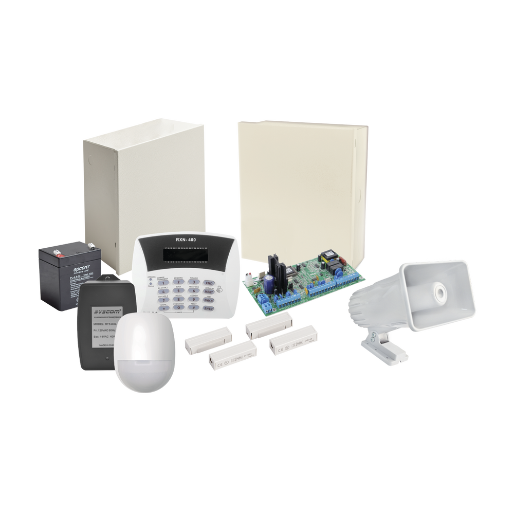 Kit de Alarma PIMA Hunter6  todo Incluido. Batería, Transformador, Sirena, Teclado, 2 Contactos Magneticos y un sensor de Movimiento