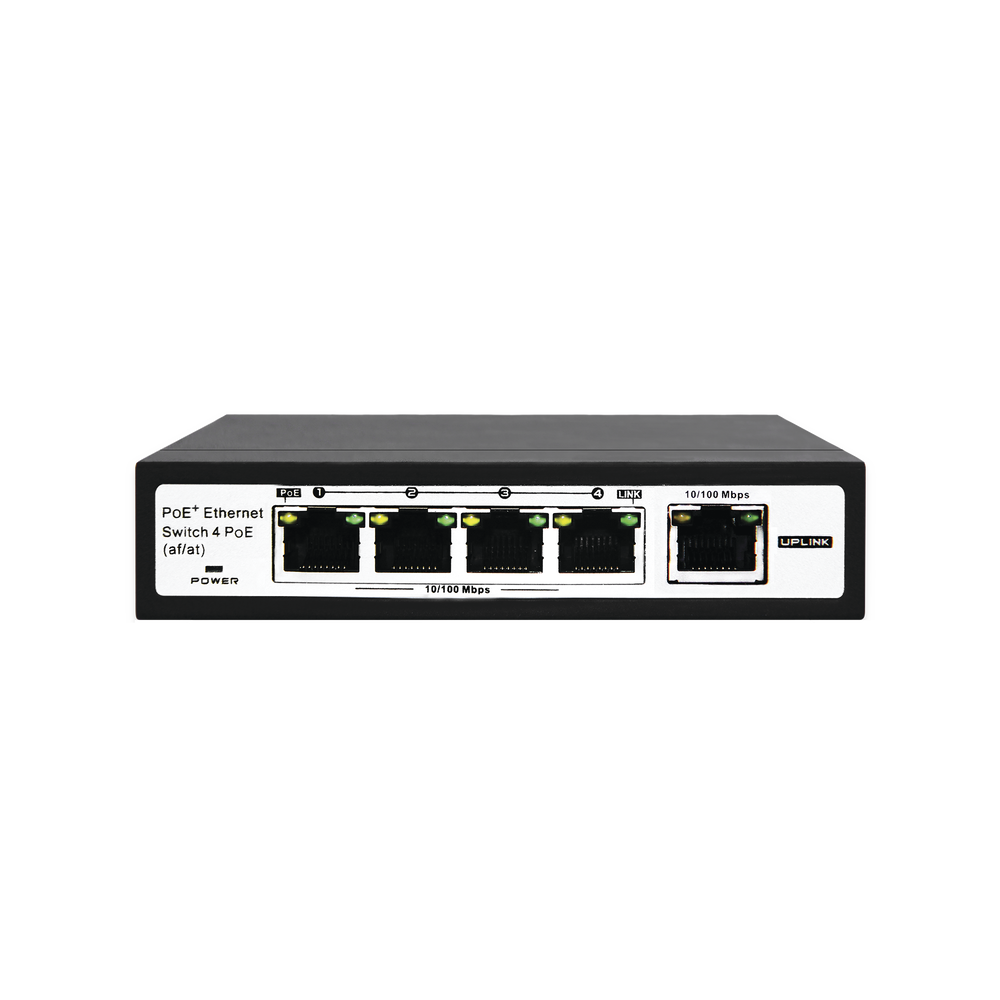 Switch PoE / 100 Metros PoE / 4 puertos 802.3af /at ( 60 W ) 10/100 Mbps + 1 puerto uplink
