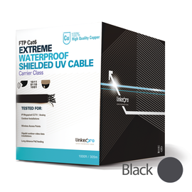 Bobina de cable de 305 m, Cat5e, color negro, sin blindar, para aplicaciones de video vigilancia, redes de datos. Uso en intemperie