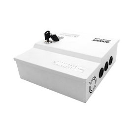 Fuente de poder profesional de 12 Vcc @ 20 A / para 18 cámaras / Compatible con batería de respaldo / Voltaje de entrada de 96-264 Vca
