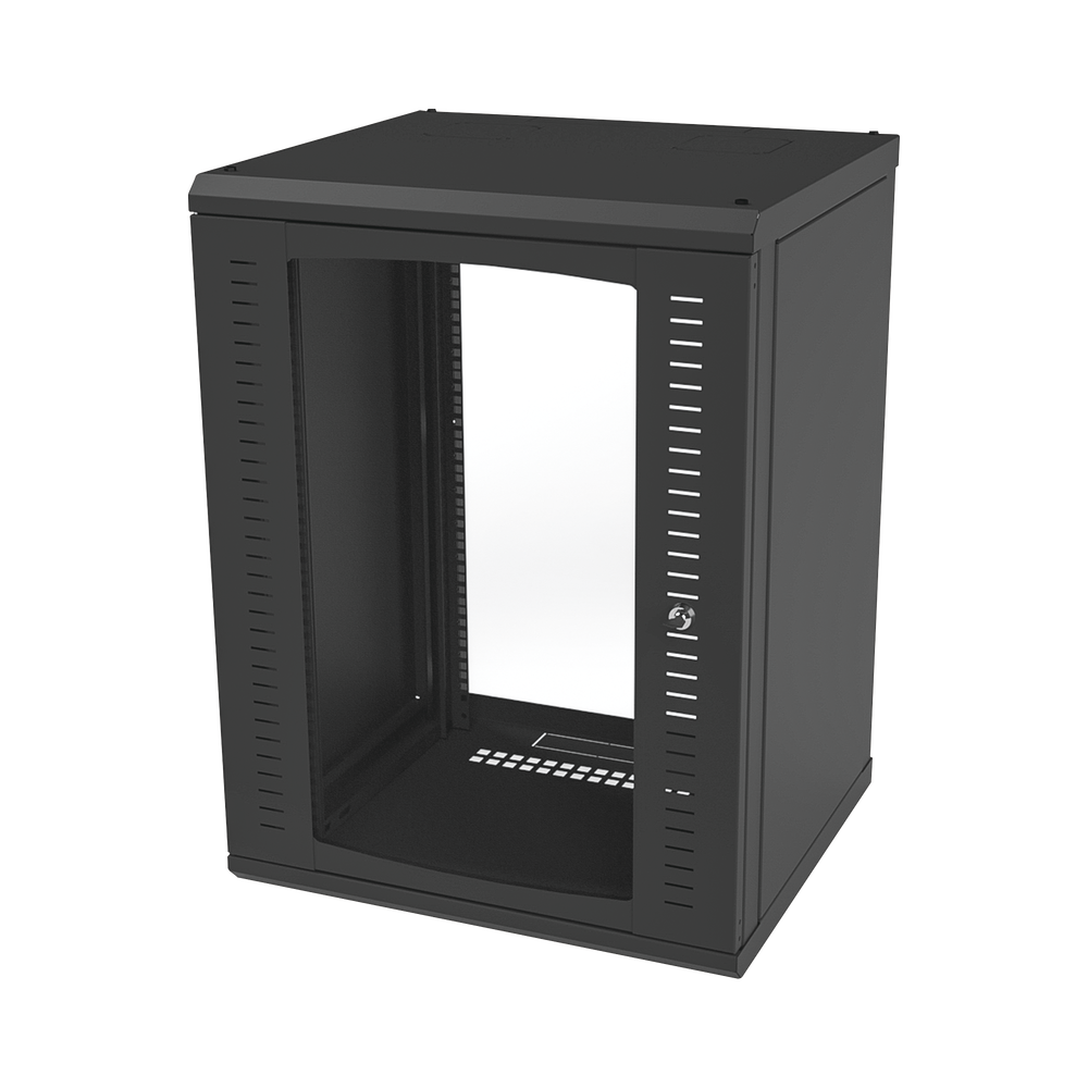 Gabinete para Montaje en Pared, Puerta de Cristal Templado, Cuerpo Fijo con Rack 19