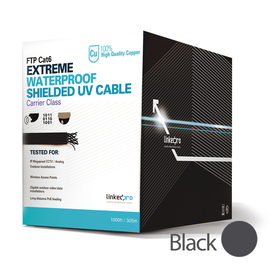 Bobina de cable 305 Metros Cat6+ CALIBRE 23, Climas EXTREMOS, Color negro, sin blindar, para intemperie.