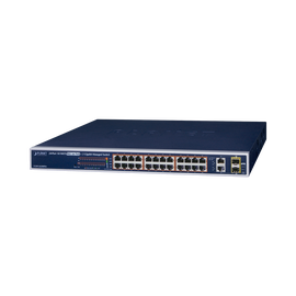 Switch no administrable de 24 puertos PoE+, 2 combo TP/SFP Gigabit y pantalla LCD para monitoreo