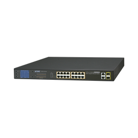 Switch no administrable PoE+ Extended, Aislamiento VLAN de 16 puertos + 2 combo TP/SFP Gigabit y Pantalla