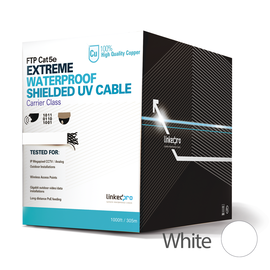 Bobina de cable de 305 m, Cat5e, para intemperie, sin blindar, color blanco, UL, para aplicaciones en CCTV, redes de datos.