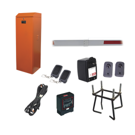 Kit COMPLETO Barrera Derecha XB NARANJADA / Brazo telescópico 3.6 ~ 5.5 M / Incluye Sensor de masa, Transformador, Lazo, Ancla, Fotoceldas y 2 Controles Inalámbricos