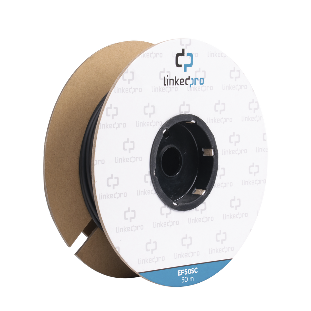 Carrete de Fibra Óptica Monomodo con Conectores SC-SC Duplex, Reforzada con Kevlar, de 50 metros
