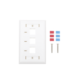 Placa de pared, de 3 puertos, Keystone, con espacio para etiqueta - Color Blanco
