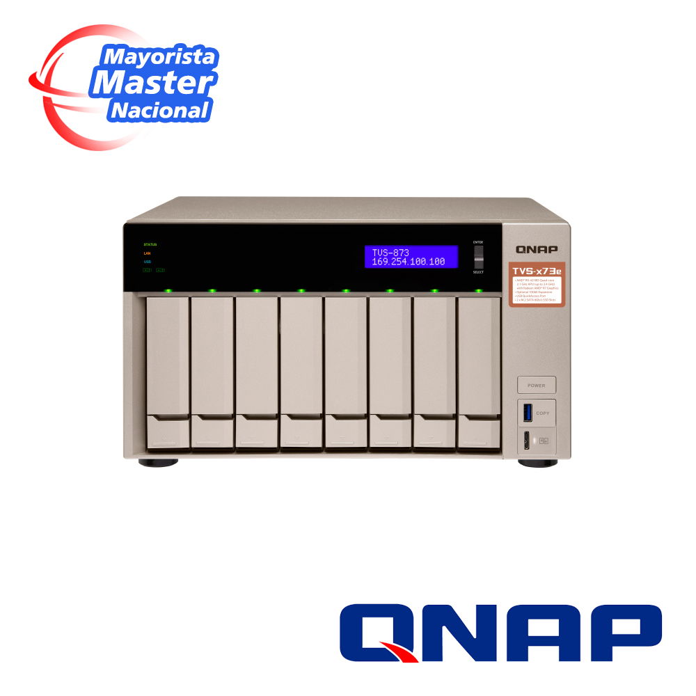 QNAP SMB STORAGE TVS-873e-4G-US 8-BAY NAS/ISCSI IP-SAN, AMD R SERIES QUAD-CORE 2.1GHZ, 4GB RAM, 10G-READY