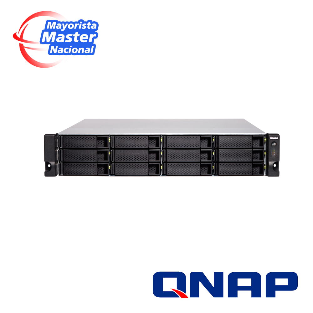 SERVIDOR NAS QNAP TS-1283XU-RP-E2124-8G-US PROCESADOR INTEL XEON E-2124 / MEMORIA RAM 8GB / 12 BAHIAS FRONTALES SATA 3.5 PULGADAS y 2.5 PULGADAS / 4 PUERTOS RJ45 1GbE + 2 PUERTOS FIBRA OPTICA SFP+ 10GbE / MONTAJE EN RACK 2UR / FUENTE REDUNDANTE / APL