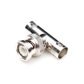 Adaptador en T para 75 Ohm de Conector BNC Macho a Doble BNC Hembra, Niquel/ Oro/ Teflón.