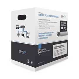 Reel CAT5e 250ft Cable Coil with Outdoor  and Underground Gel, double jacket, UL, Black, for CCTV Applications, and High-Speed Networks, Outdoor Use