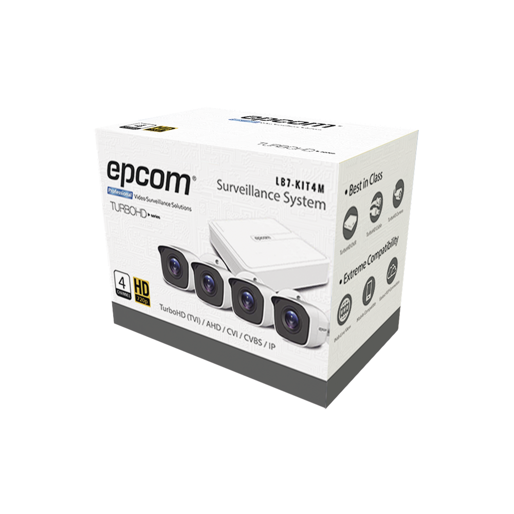 LB7KIT4M Kit EPCOM   4 Bullet TURBOHD 720p+ DVR 4HC P2P 4  Cable de 18 mts