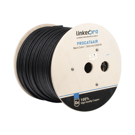 Bobina de cable FTP con Mensajero de Acero de 305 m Cat6+ CALIBRE 23, color negro, para aplicaciones en video vigilancia y redes de datos / Uso en Intemperie y aplicaciones Aéreas