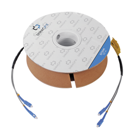 Carrete de Fibra Óptica Monomodo con conectores SC-SC Duplex, Reforzada con Kevlar, de 50 metros
