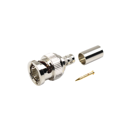Conector BNC Macho en 75 Ohm, Anillo Plegable para RG-59/U, Níquel/ Oro/ Teflón.