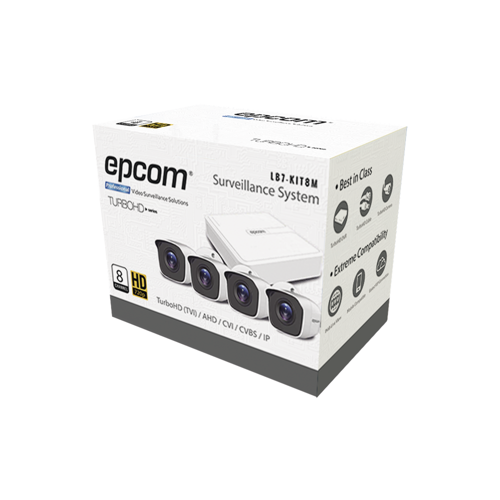All in One TVI CCTV Kit / Includes 720p 8 Channels DVR (P2P Compatible) / 4 Bullet Cameras / 4 Video and power Cables (60ft)