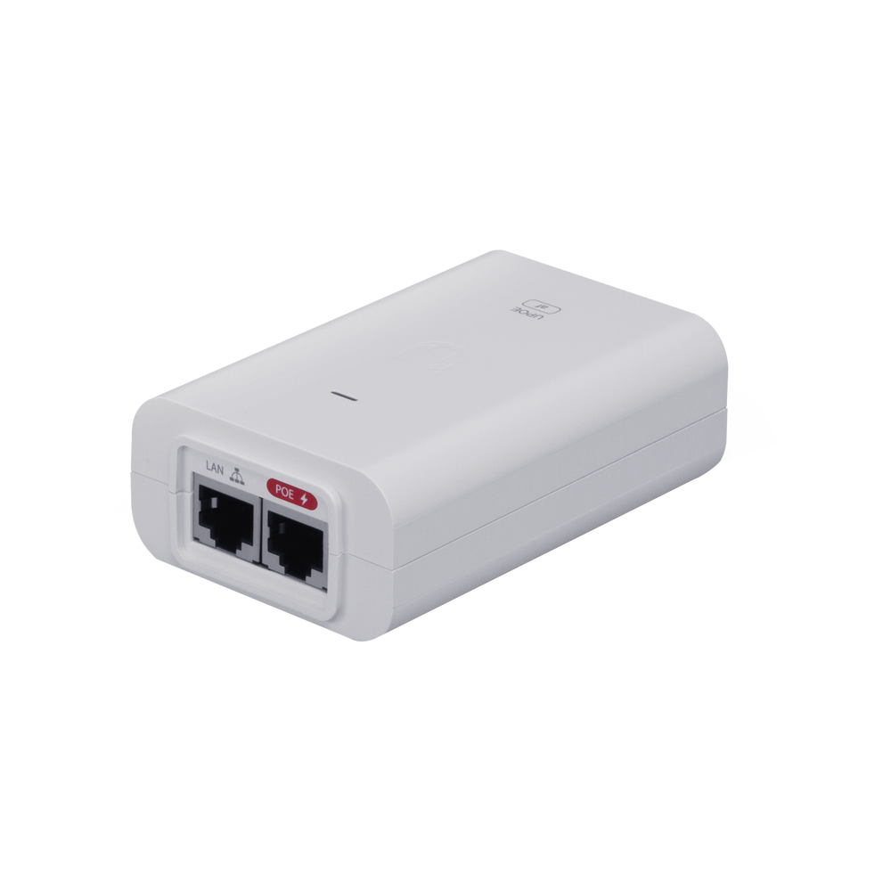 Adaptador PoE Ubiquiti 802.3af (48 VDC, 0.32 A) puerto Gigabit, ideal para equipos UniFi
