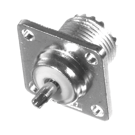 Conector UHF Hembra (SO-239) para Chasis 18 mm, Terminal Soldable, Bronce Blanco/ Oro/ Teflón.