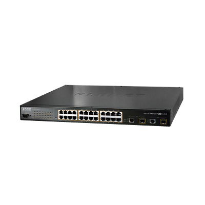 Switch PoE administrable L2 de 24 puertos PoE 802.3af a 10/100 Mbps + 2 puertos Gigabit/SFP Switch PoE administrable L2 de 24 puertos PoE 802.3af a 10/100 Mbps + 2 puertos Gigabit/SFP