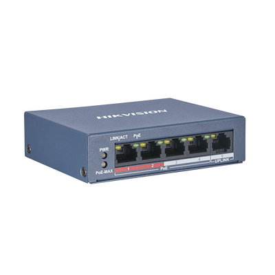 Hikvision Value Series DS-3E0105P-E/M - Conmutador - sin gestionar - 4 x 10/100 (PoE+) + 1 x 10/100 (enlace ascendente) - sobremesa - PoE+ (35 W) - alimentación cc