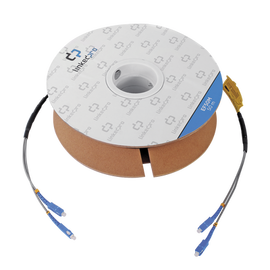 Carrete de Fibra Óptica Monomodo con conectores SC-SC Duplex, Reforzada con Kevlar, de 50 metros