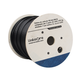 Bobina de cable de 152 m ( 500 ft ) compuesto por 2 pares de cable UTP 5e , blindado + 1 par calibre 16 ; Jacket LDPE ( Cable 100% Cobre )