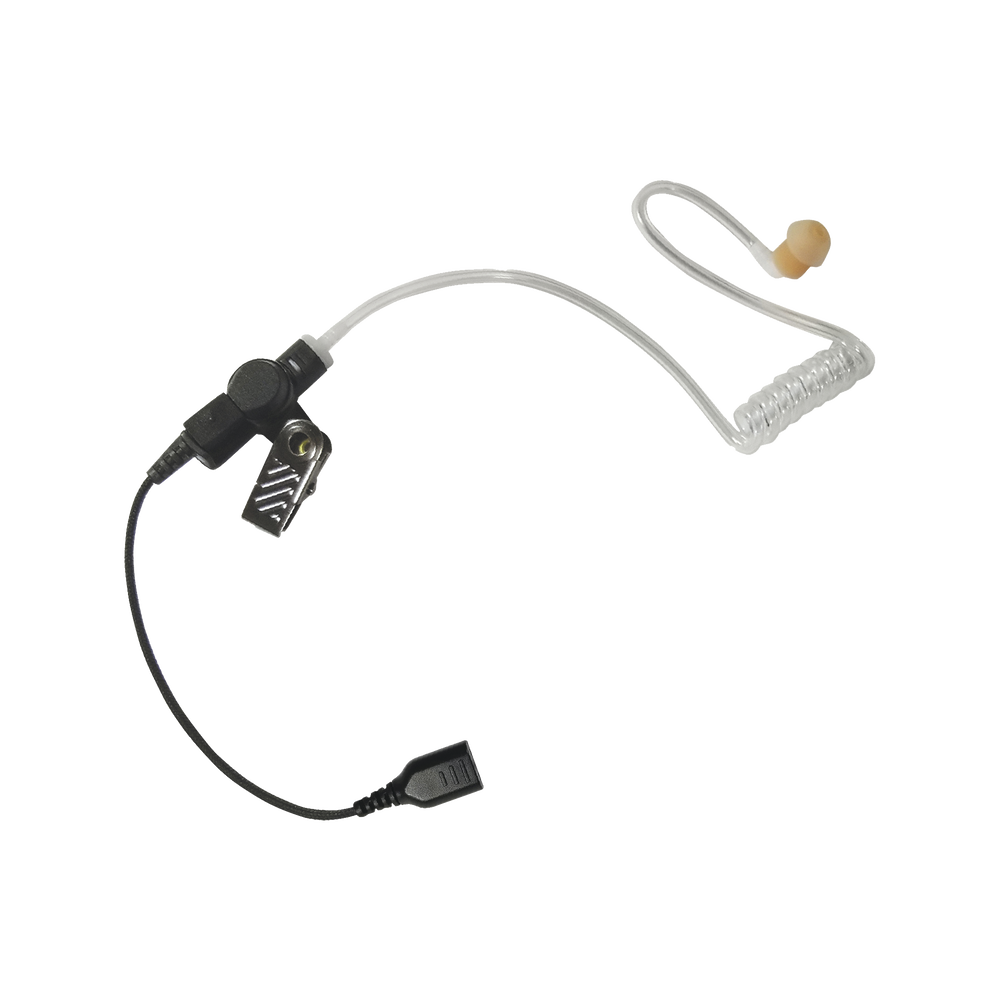 Auricular de tubo acústico transparente con cable de fibra tranzada con conector SNAP tipo MIRAGE. Requiere micrófono de solapa de 1 o 2 hilos de la Serie SNAP.