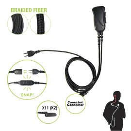 Micrófono con cable de fibra trenzada serie SNAP compatible con KENWOOD conector Multipin.