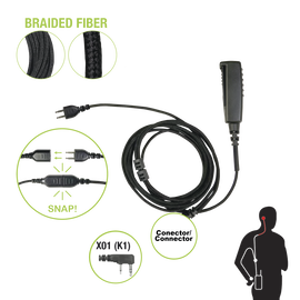Cable para Micrófono audífono SNAP intercambiable con conector para Radios Kenwood con conector de 2 pines.