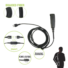 Cable para Micrófono audífono SNAP intercambiable con conector para Radios Icom con conector de 2 pines.