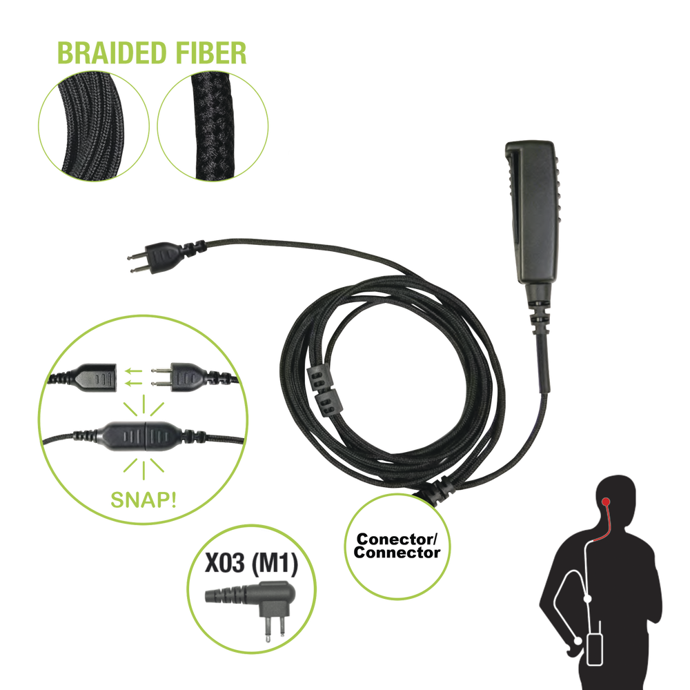 Cable para Micrófono audífono SNAP intercambiable con conector para Radios Hytera  TC500/600/1600 y PD 5.
