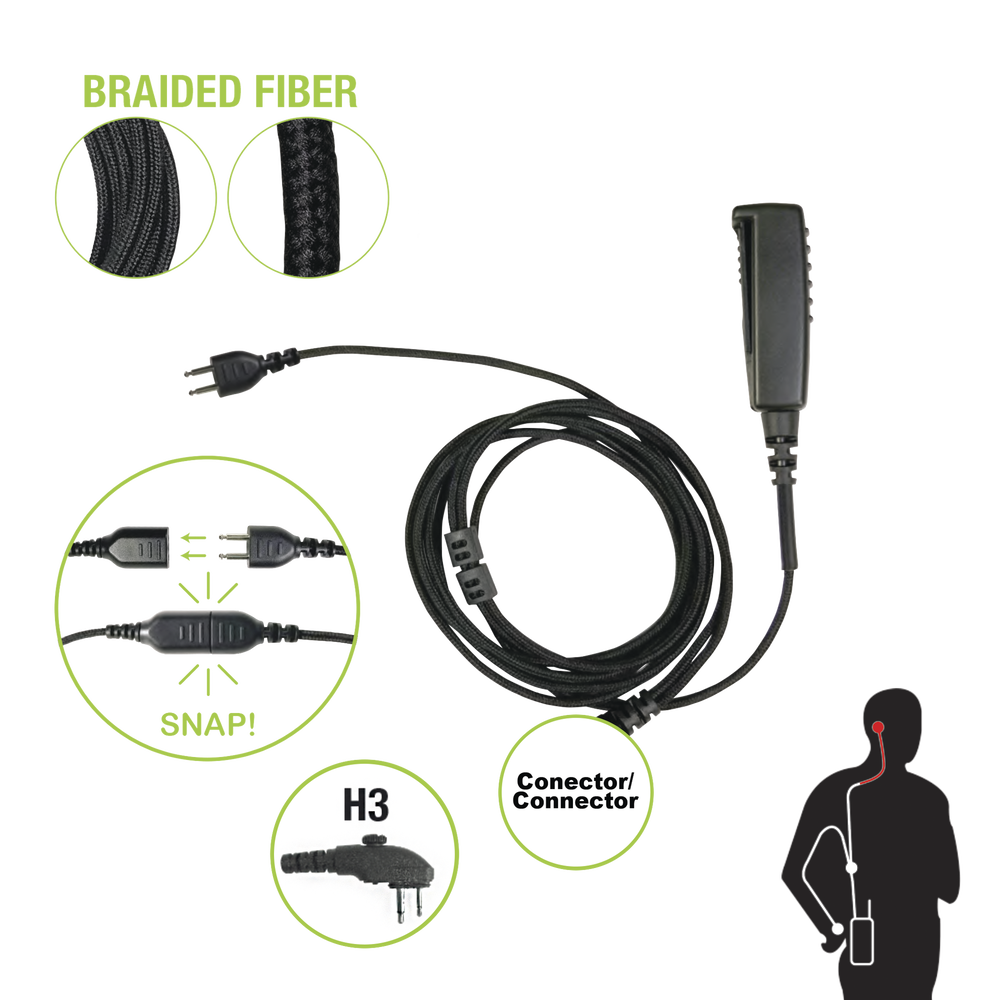 Cable para Micrófono audífono SNAP intercambiable con conector para Hytera TC500/600/1600 y RPV/RPU-6500.