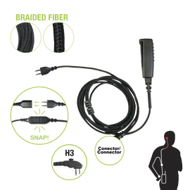 Cable para Micrófono audífono SNAP intercambiable con conector para Hytera TC500/600/1600 y RPV/RPU-6500.