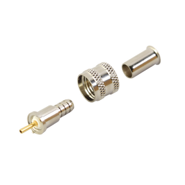 Conector Mini UHF Macho, 50 Ohm, de Anillo Plegable para Cables RG-58/U, RG-142/U, Niquel/Oro/Delrin.