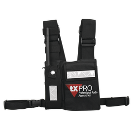 Pechera Universal con soporte para radio, sostén de bolígrafo y seguridad para la bolsa con cinta adherente. Logo TX-PRO.
