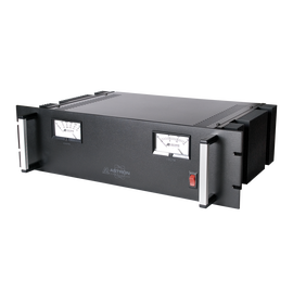 Fuente de poder 13.8Vcd, 50A, lineal regulada con circuito cargador de baterías, medidores, para instalación en rack