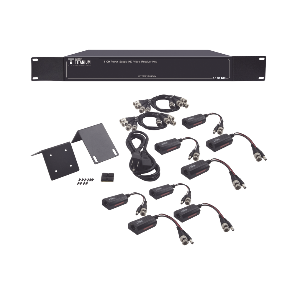 150 metros en 4K,  200 metros en 5 MP,  VIDEO+PODER / 8 Canales / TODO INCLUIDO PARA RACK /  Para transmisión de alimentación ( de 36 Vcd a 12 Vcd) y video (HD-TVI) / 4K / SIN RUIDO / INSTALACIÓN LIMPIA