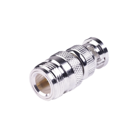 Adaptador en Linea para 50 Ohm, de Conector N Hembra a BNC Macho, Plata /Oro /Teflón.