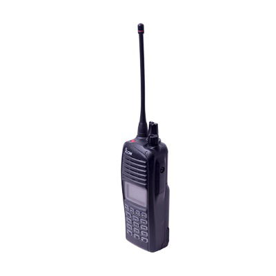 Transceiver ICOM digital portable, Rx-Tx: 400-470MHz, type-C trunking, submersible IP67, Over the air alias. Supplied with Battery, Belt Clip, Charger, and Antenna
