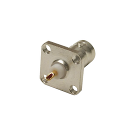 Conector BNC Hembra para Chasis, 4 Perforaciones con 12.7 mm, Plata/ Oro/ Teflón.
